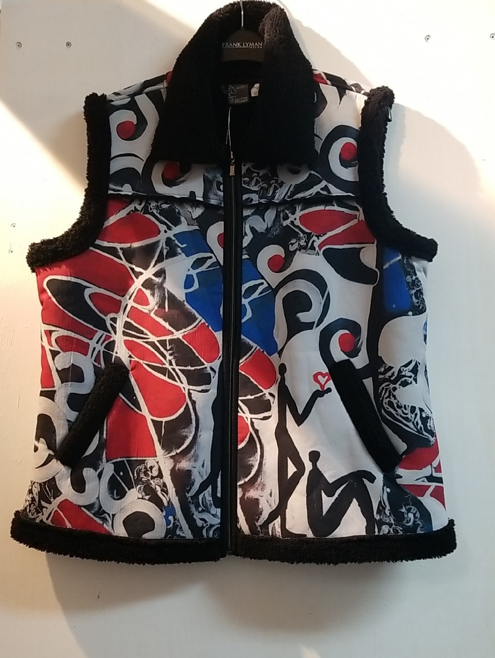 Frank Lyman Red, Black & White Graphic Fleece-Trim Vest